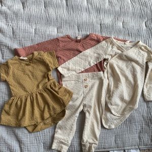 Quincy Mae Bundle 3-6 month marigold dress and 6-12 layette set